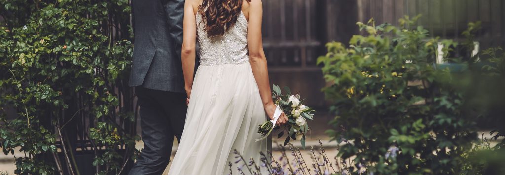 Bride and groom walking