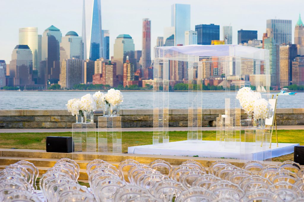 Evelyn Hill Ellis Island wedding NYC backdrop