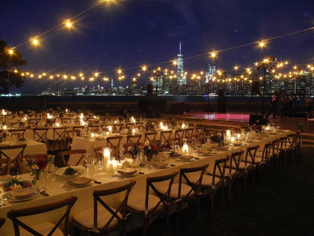 Evening reception at Ellis Island NYC WTC backdrop