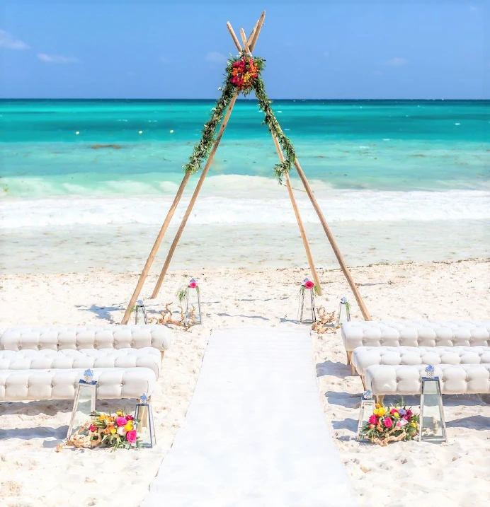 beach ceremony bohemian teepee wedding