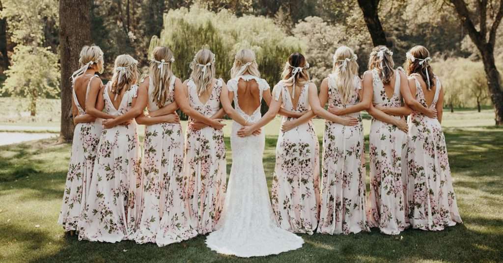 Bridesmaids floral sundresses for summer wedding