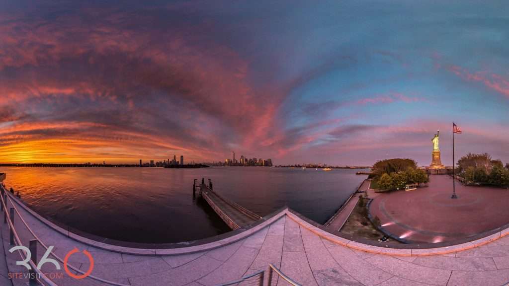 Liberty Island sunset. From Rooftop Vista