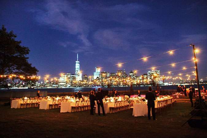 Evening reception at Ellis Island NYC WTC backdrop