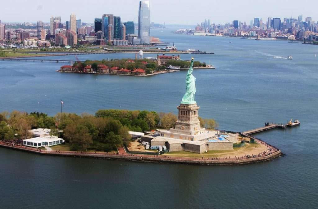 Liberty Island aerial shot
