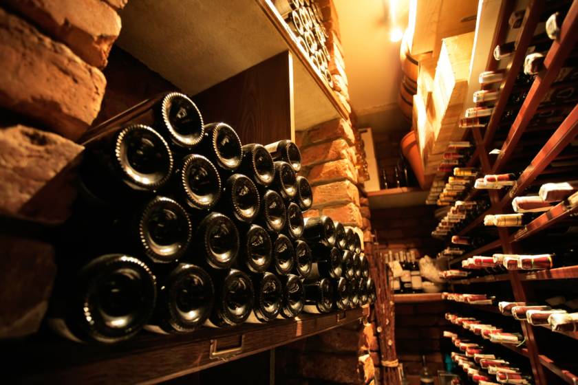 12856309 – wine cellar in small french restaraunt